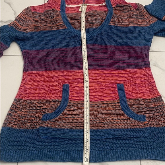 ROXY Yuma blue pink multicolor knit kangaroo pocket pullover hoodie Sz M - Picture 9 of 11
